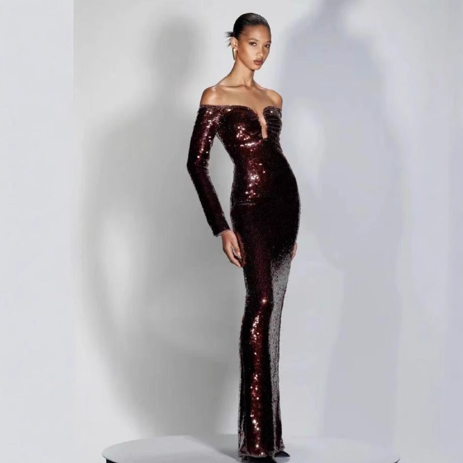 Sexy Temperament Dress Pure Color Sequins Dresses