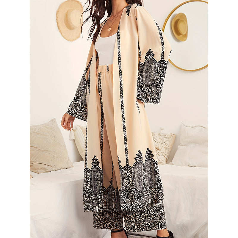 Attractive Elegant Ethnic Style Belt Printing Coats