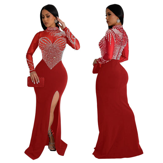 Women's Round Neck Long Sleeve High Slit Dresses