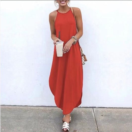 Fashion Round Neck Solid Color Dovetail Dresses