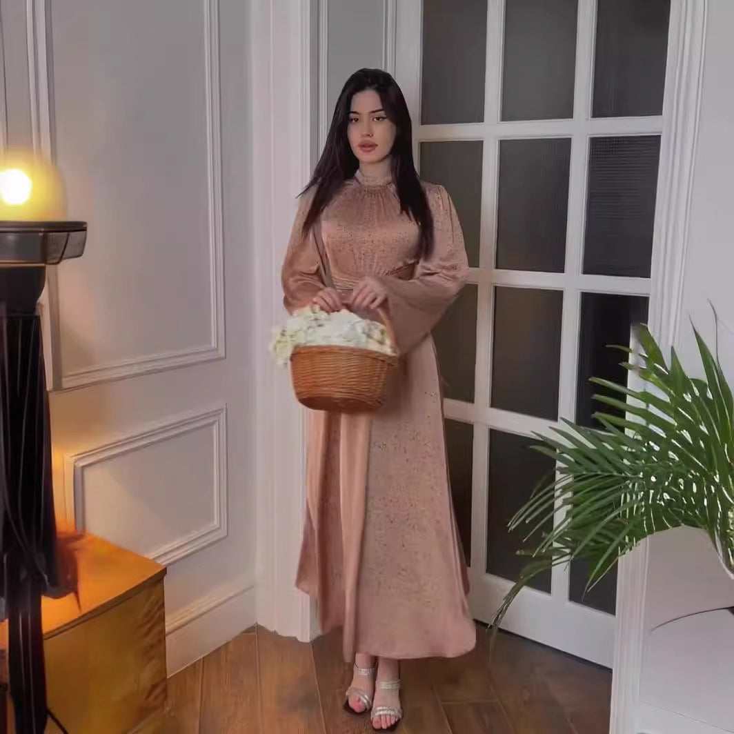 Gentle Satin Printed Lady Style Dress Dresses