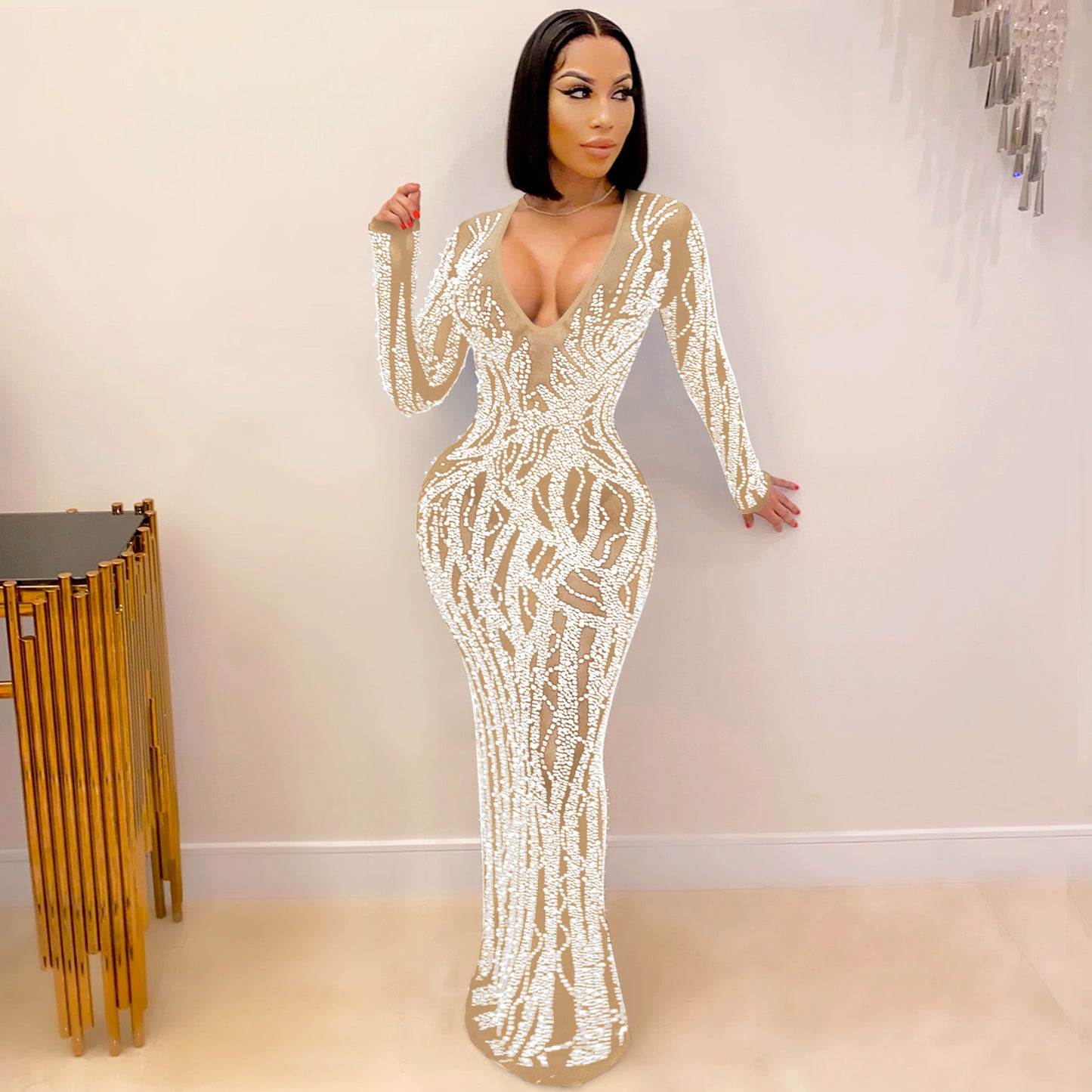 Women's Nightclub Sexy Hot Drilling Diamond Grenadine Dresses
