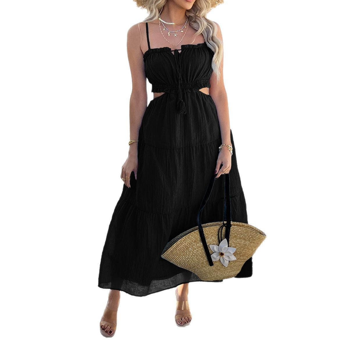Casual Solid Color Bohemian Vacation Style High Waist Dress