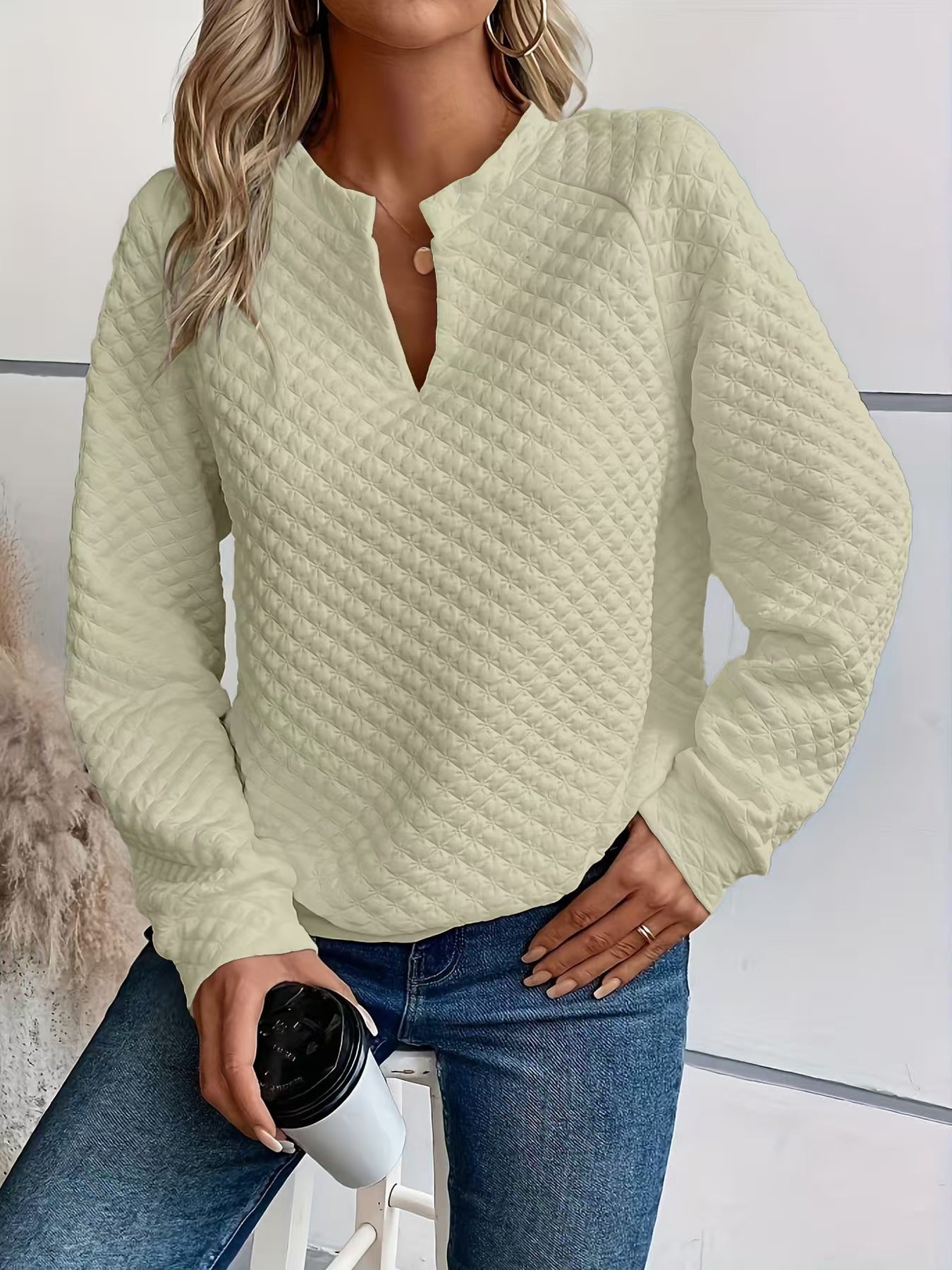 Women's Autumn Solid Color Deep Stitching Long Sleeve Women's Sweater, Sweater
