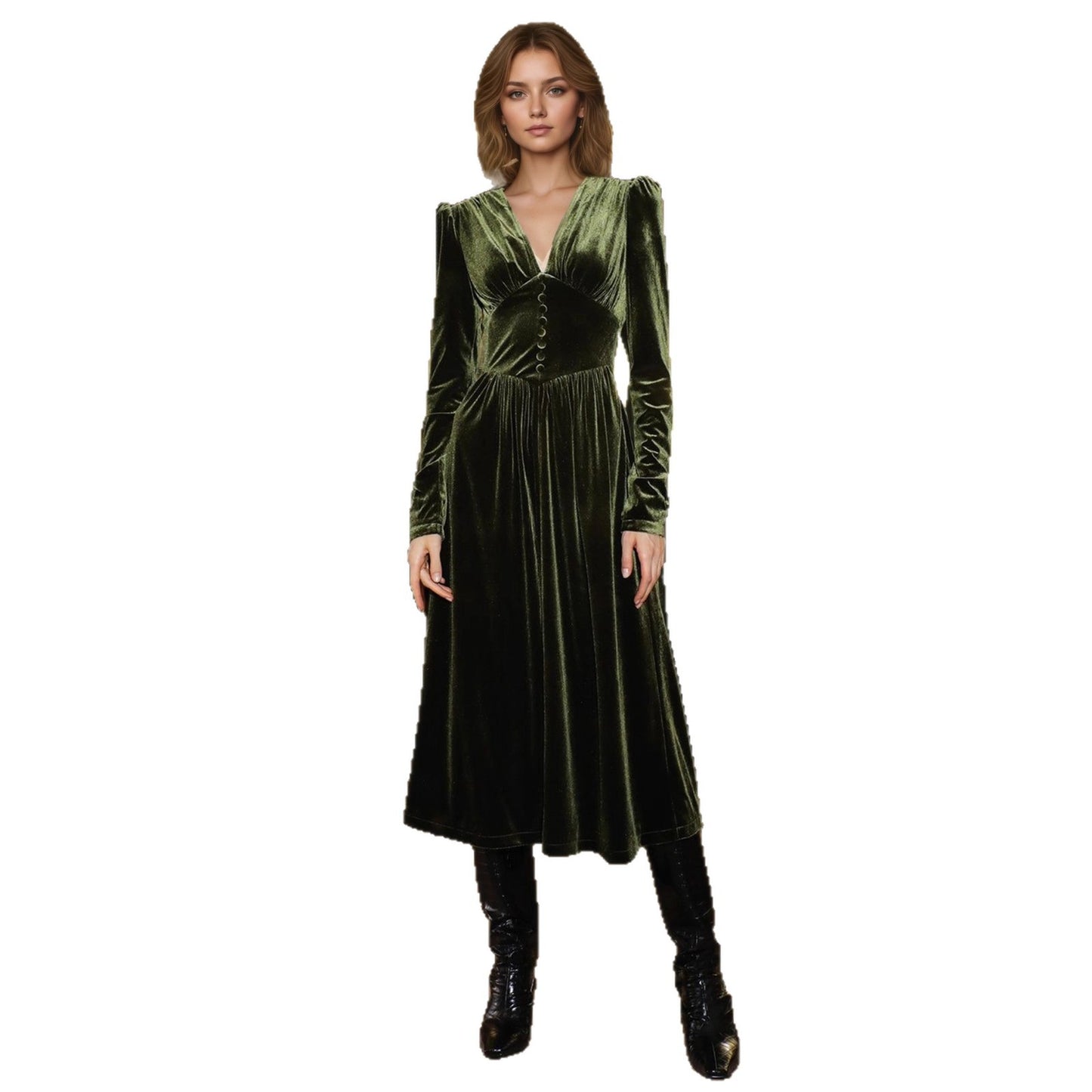 Style Retro Temperament Long Sleeve Veet Dresses