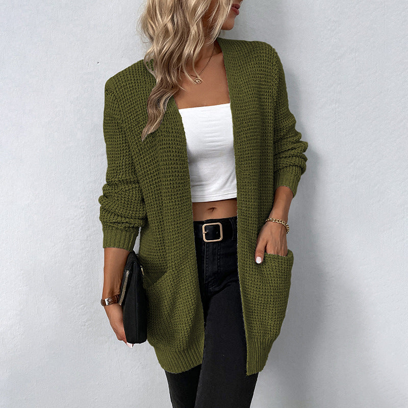 Popular Women's Knitted Solid Color Pocket Sweaters