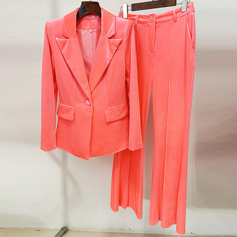 Women's Business One Button Bell-bottom Two-piece Set Pants