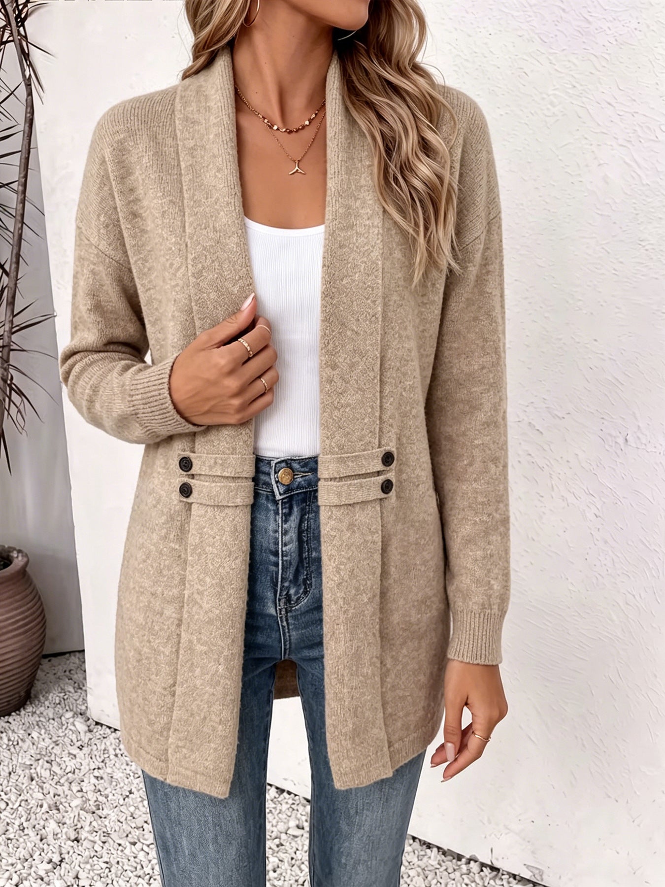 Mid-length Knitted Simple Neat Elegant Placket Double-breasted Exquisite Women's Sweater