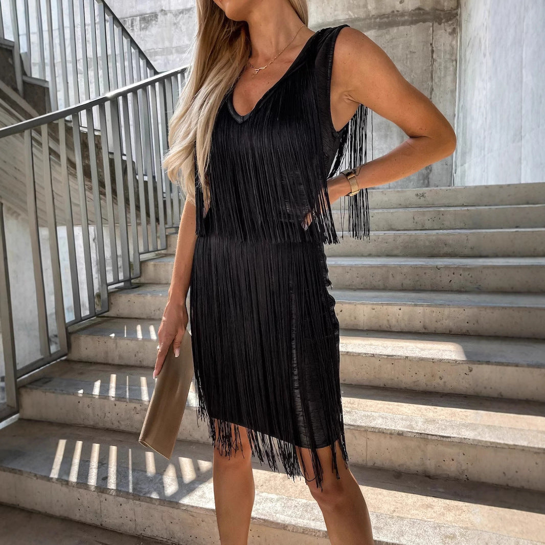 Women's Slim Fit Slimming Fringed Sheath Sexy Dress