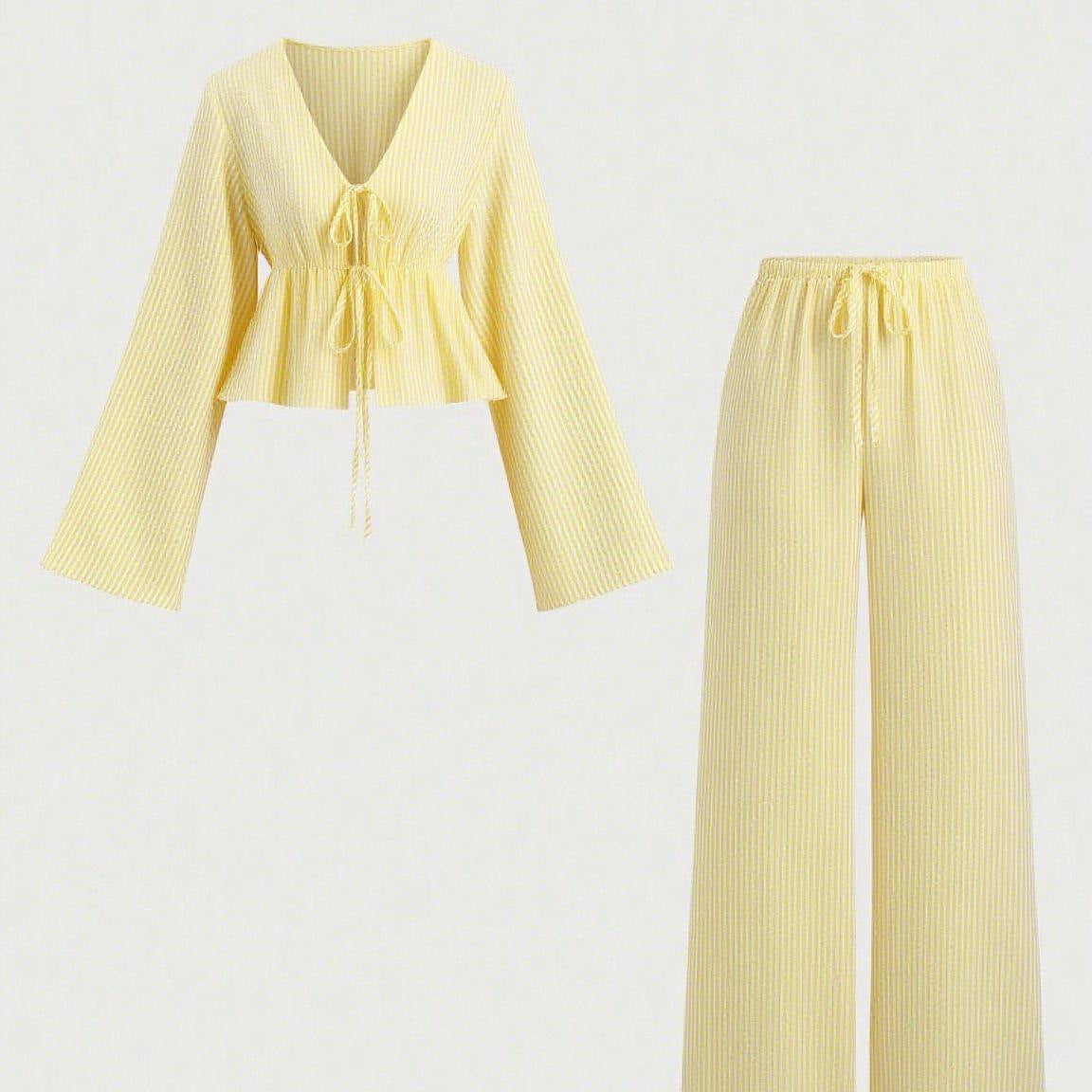 High-grade Striped Loose Two-piece Versatile Long Sleeve Suits
