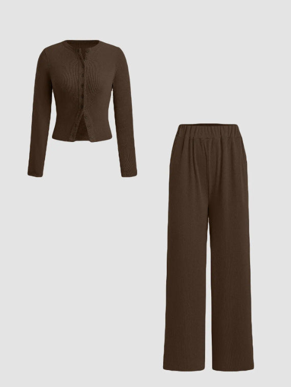 Unique Buttoned Long Sleeve Wide Leg Fashion Casual Suit