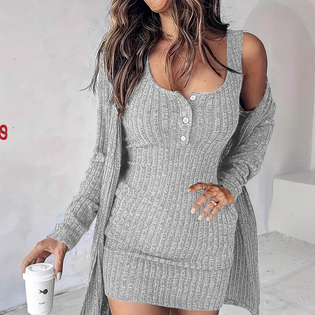 Women's Dress Two-piece Sexy Slim Fit Solid Color Rib Fashion Casual Suit