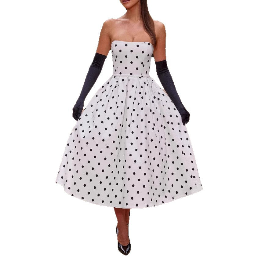 Women's Polka Dot Tube Dress French Hepburn Dresses