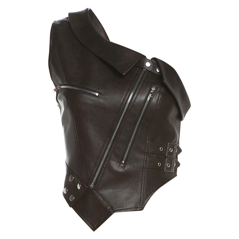 Women's Autumn Punk Asymmetric Oblique Zipper Design Tops