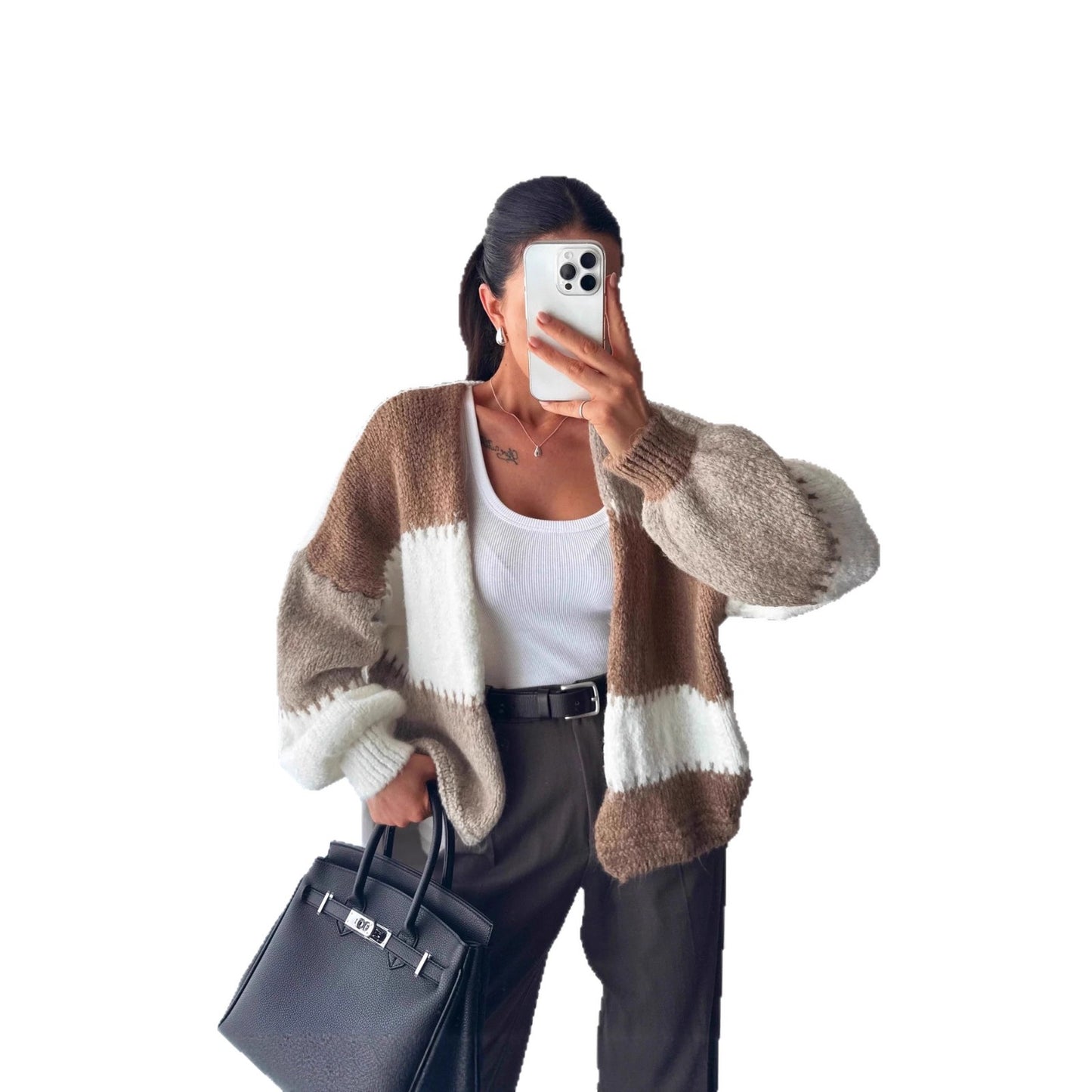 Thick Needle Rainbow Color Contrast Loose Sweaters