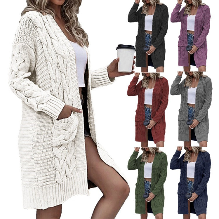 Women's Mid-length With Pockets Thick Loose Coarse Women's Sweater