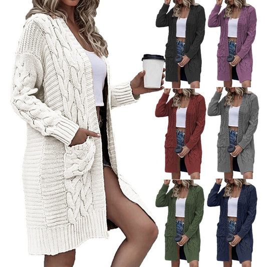 Women's Mid-length With Pockets Thick Loose Coarse Women's Sweater