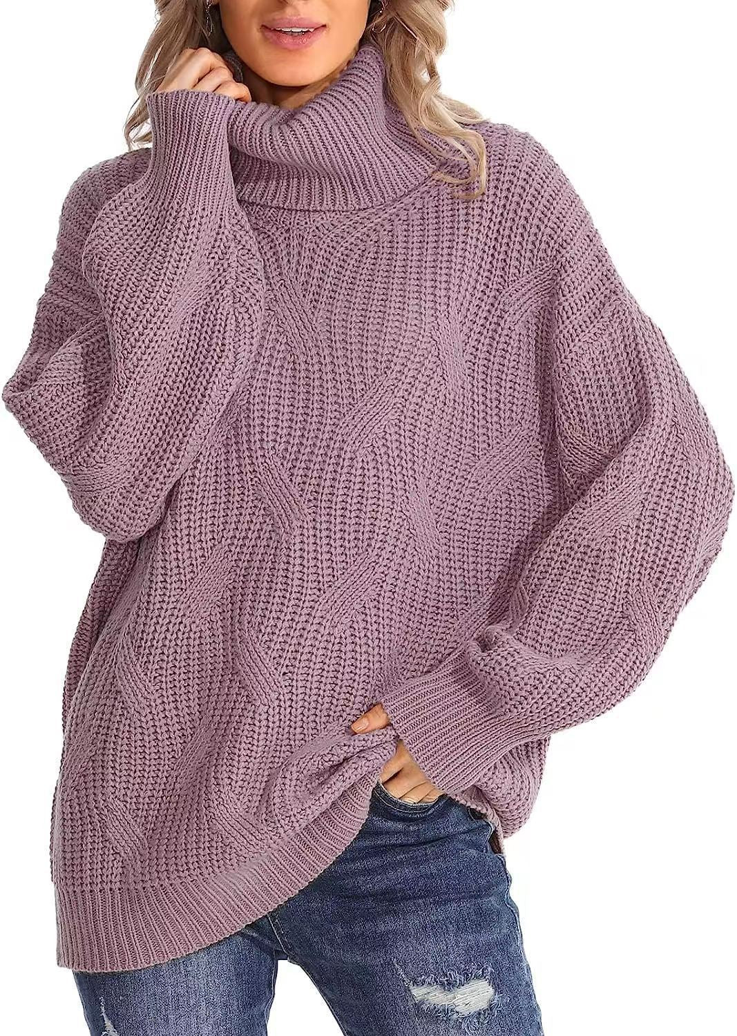 Women's Turtleneck Twisted Knitted Pullover Long Sleeve Sweaters