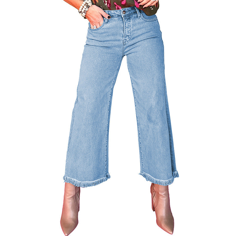 Women's Summer Solid Color Bell-bottom Casual High Jeans