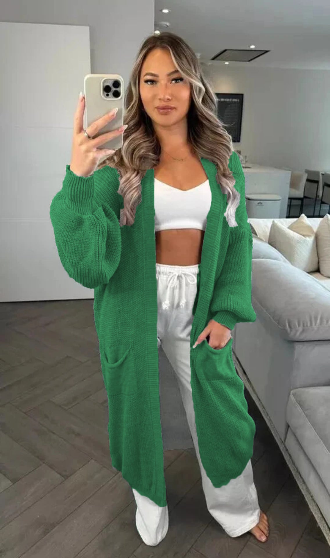 Women's Knitted Solid Color Loose Long Pocket Knitwear