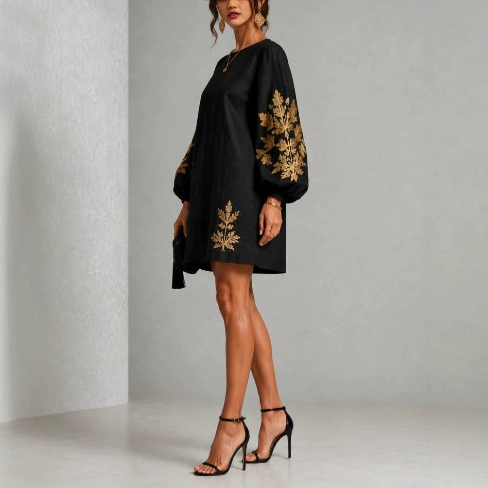 Women's Pullover Printed Crew Neck Casual Long Sleeve Dress