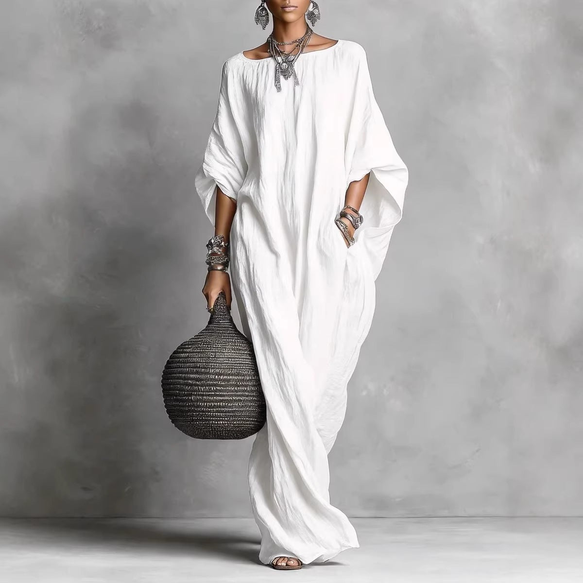 Women's Retro Solid Color Temperament Long Sleeve Dress