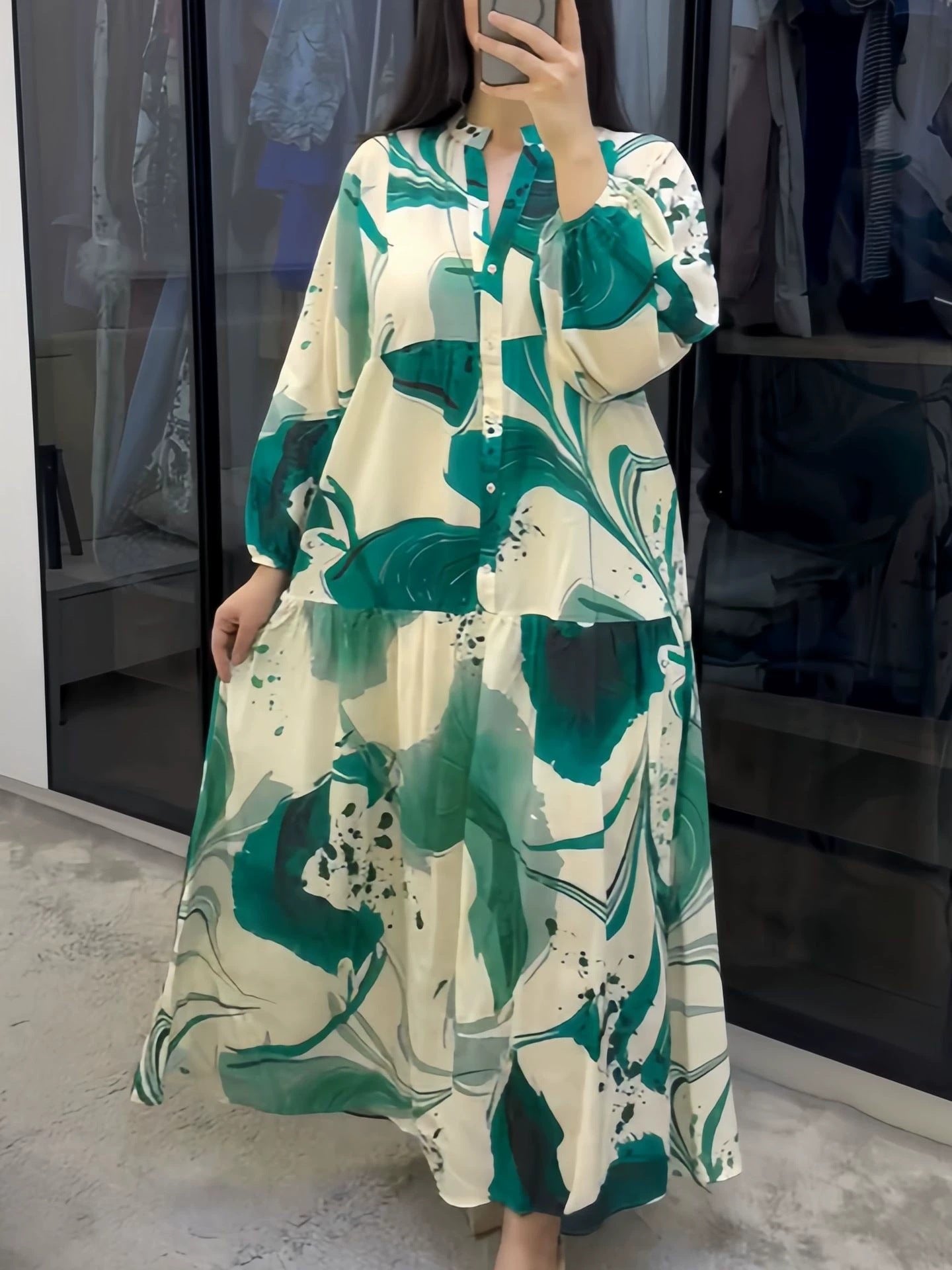 Printed Loose Casual Long Sleeves Temperament Dress