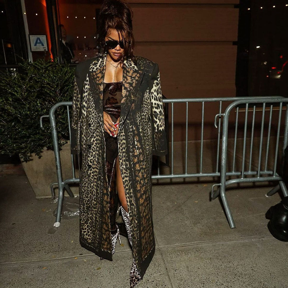 Women's Lapel Print Leopard Long Temperament Leisure Coats