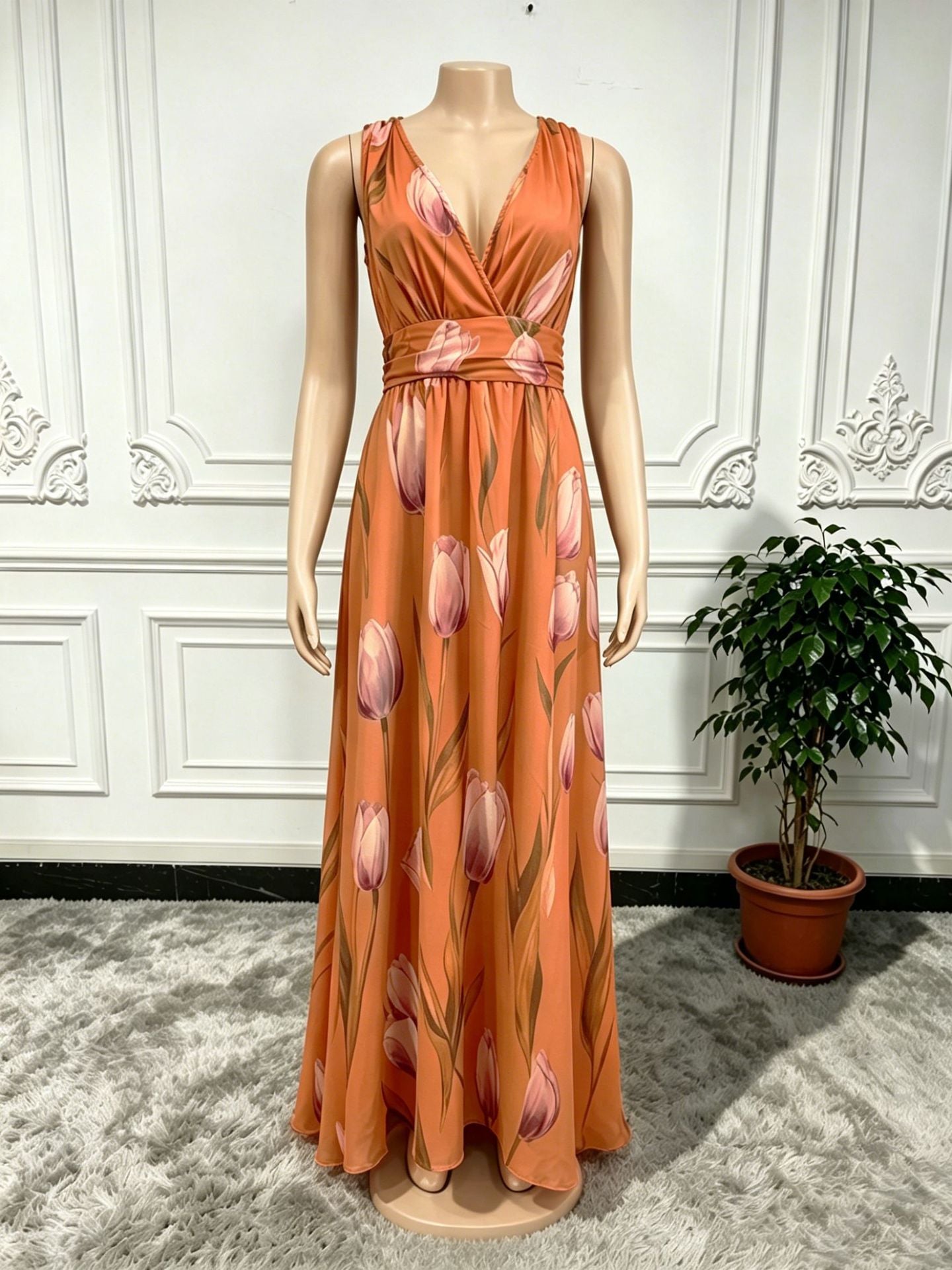 Color Source Sleeveless Encrypted Chiffon Printed Dress