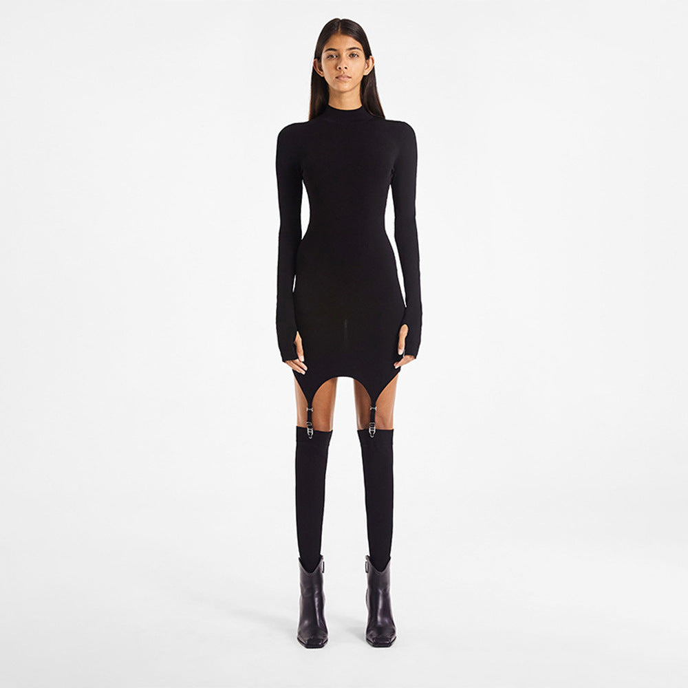 Sleeve Slim Fit Sheath Hook Socks Buckle Two-piece Dress
