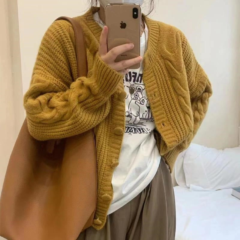 Women's Simple Twist Round Neck Retro Loose Women's Sweater