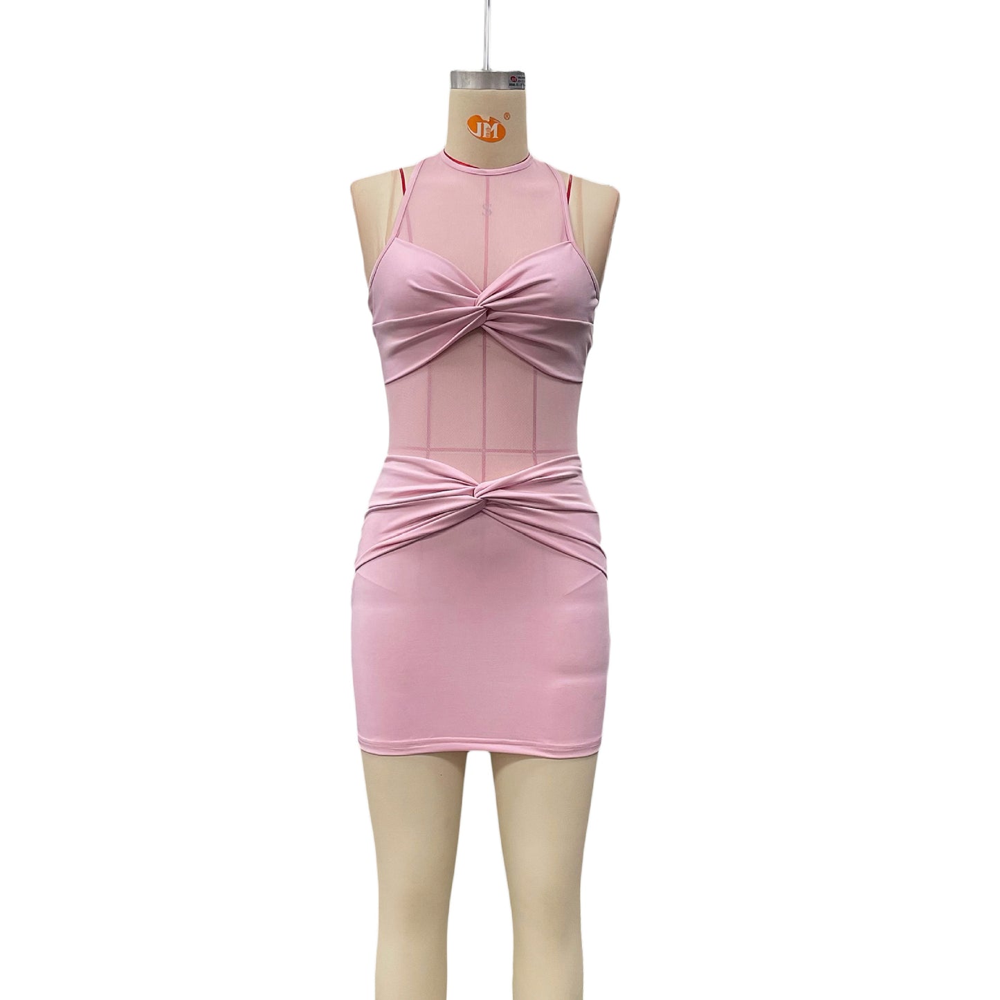 Women's Fashion Mesh Patchwork Halter Sleeveless Lace Dress
