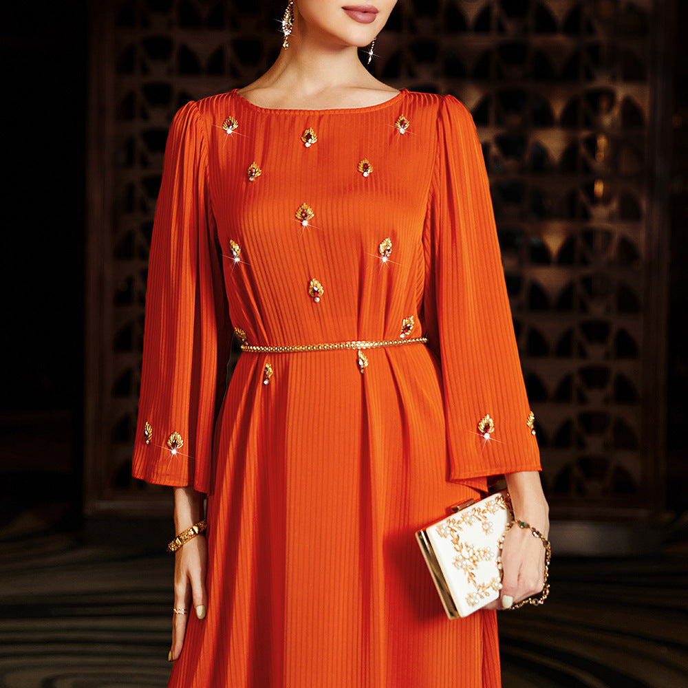 Burning Orange Diamond Knitted Dress Party Dresses