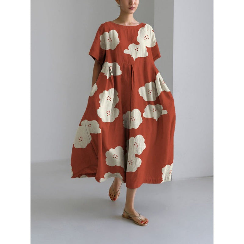 Women's Round Neck Fashion High-grade Short-sleeved Printed Dresses