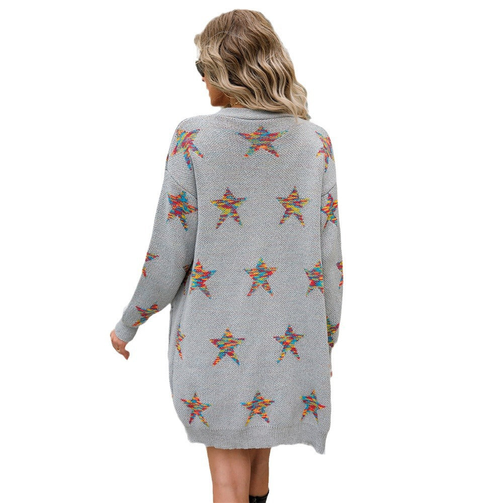 Spring Type Long Sleeve Street Hipster Mid-length Five-pointed Knitwear