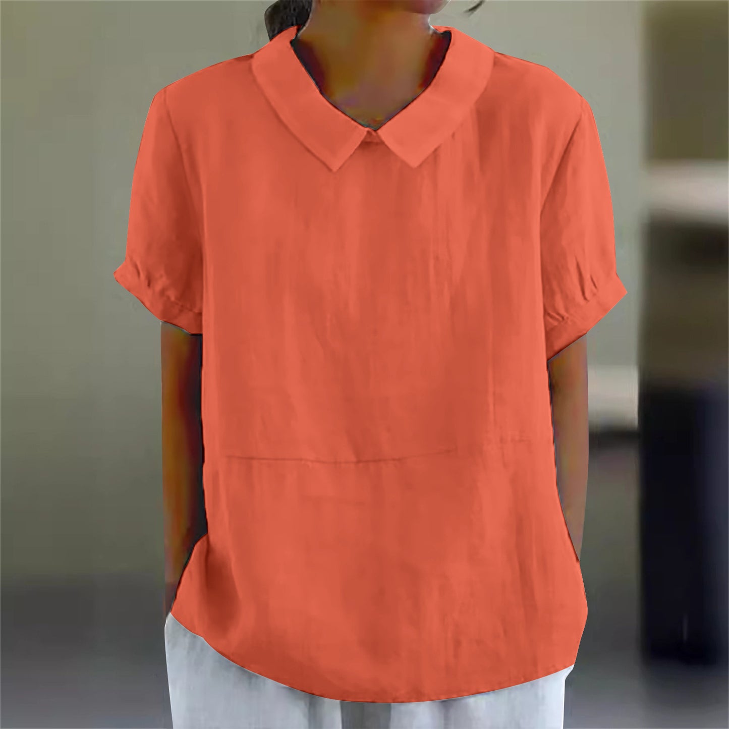 Women's Loose Lapels Shirt Sleeve Cotton Blouses