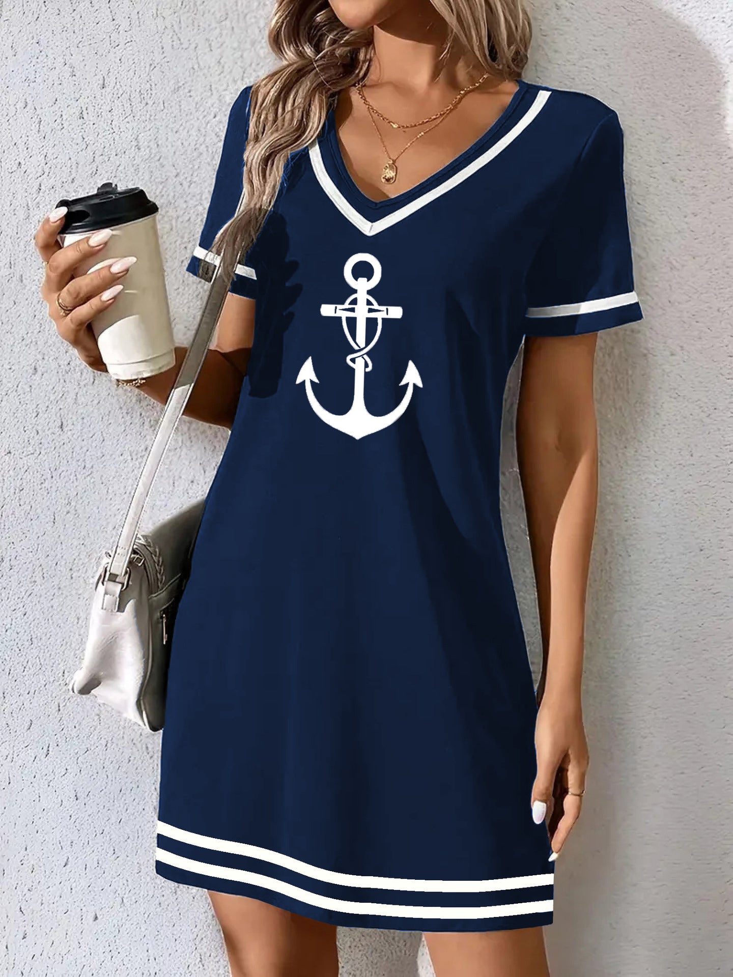 Women's Summer Elegant Striped Boat Anchor Casual Dress