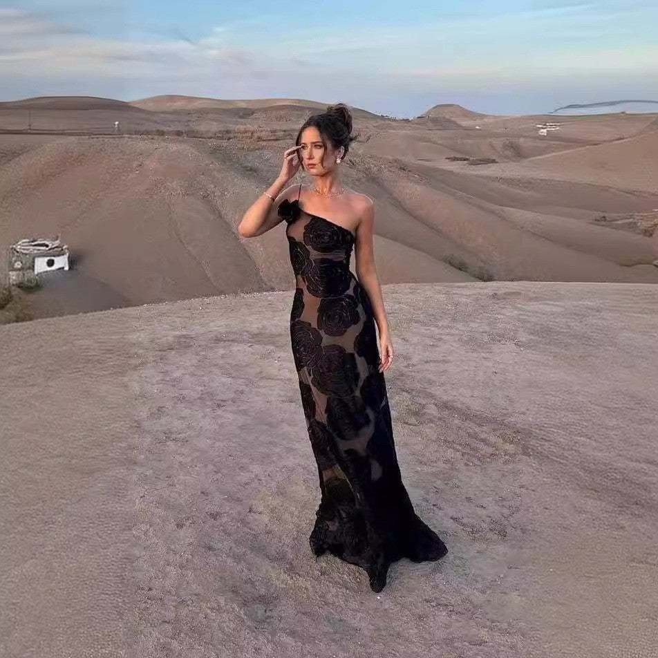 Sexy Burnt Flower Sling Shoulder Dress Dresses