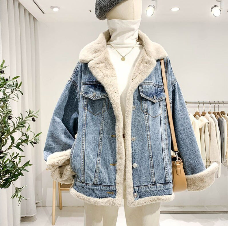 Women's Loose Fleece-lined Denim Casual Single-breasted Reversible Coats