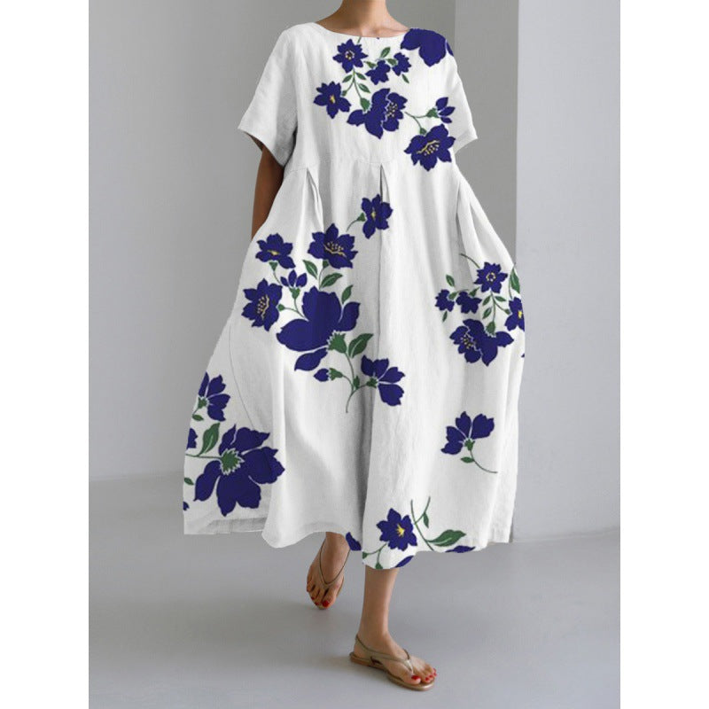 Women's Round Neck Fashion High-grade Short-sleeved Printed Dresses