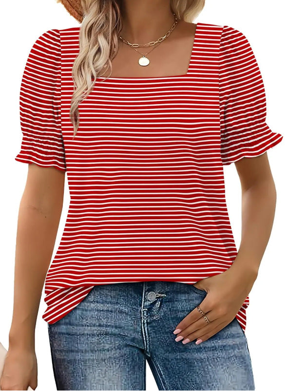 Fashion Simple Petal Sleeve Loose T-shirt Blouses