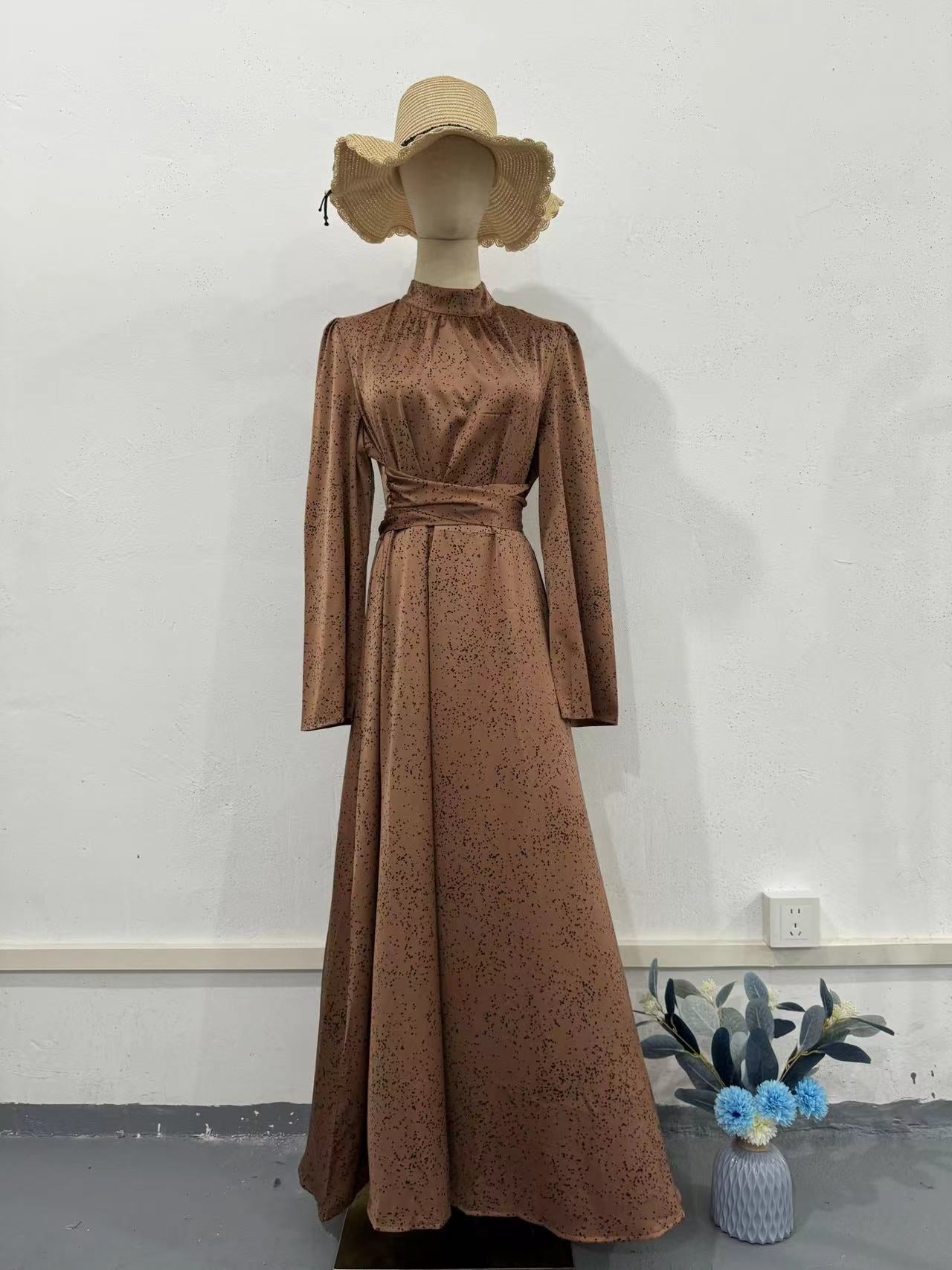 Gentle Satin Printed Lady Style Dress Dresses