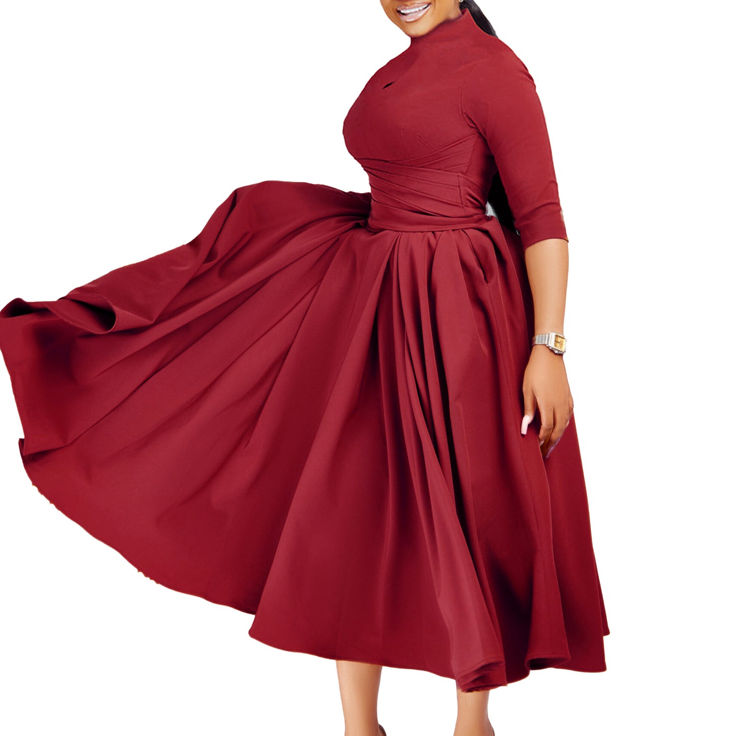 Women's Fashion Elegant Pleated African Large Swing Dress