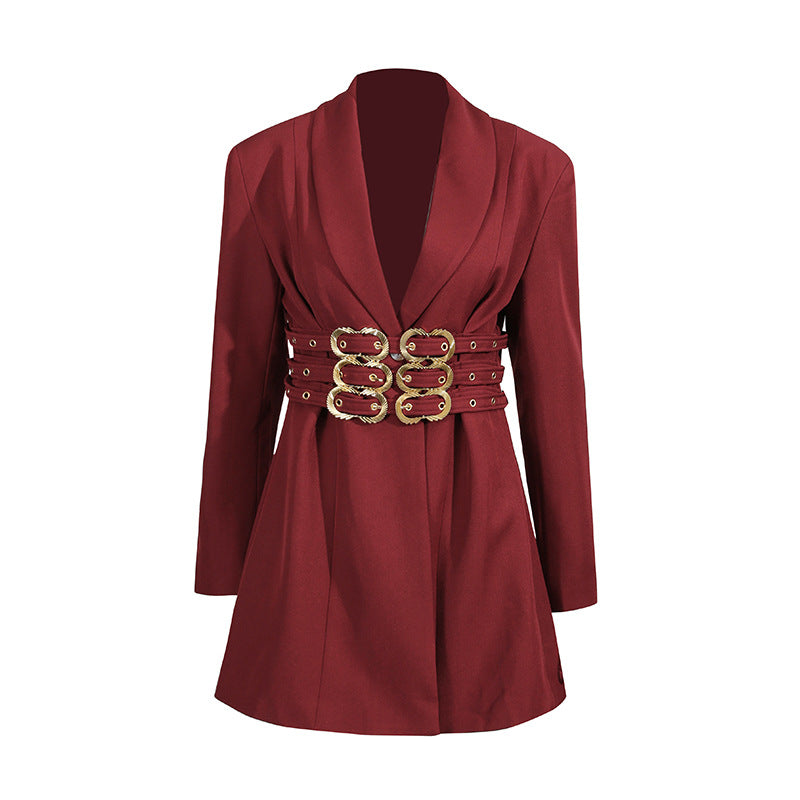 Women's Advanced Design Metal Buckle Belt Waist Blazers