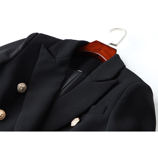Commute Double Breasted Collar Pure Black Blazers