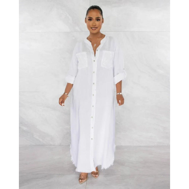 Solid Color Long Sleeves Single-breasted Half-open Blouses