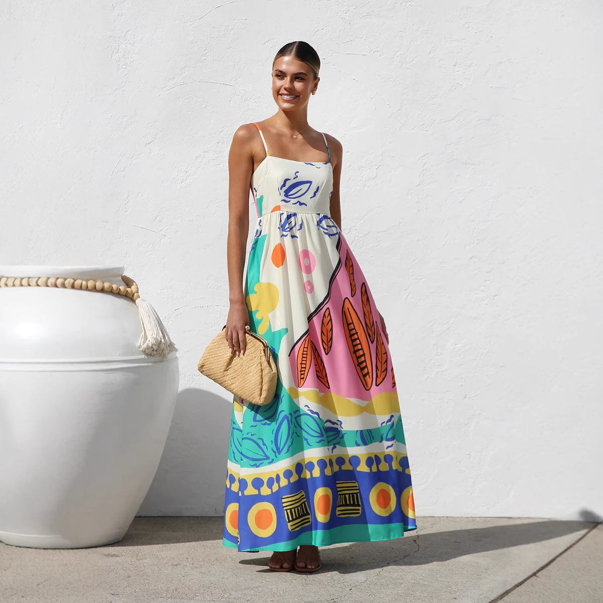 Bohemian Vacation Style Printing Slip Beach Dress
