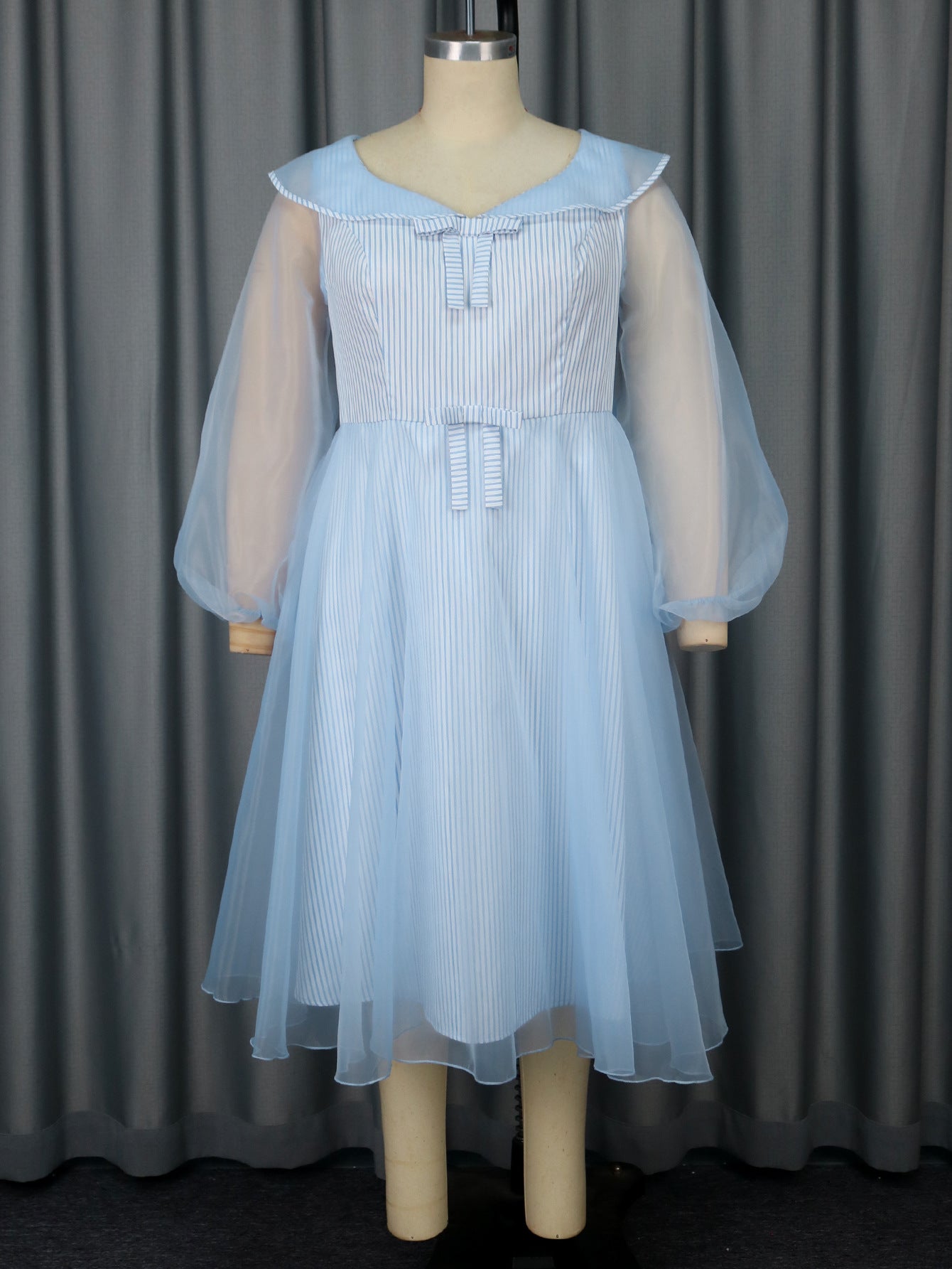 Stitching Yarn-dyed Stripes A- Line Dress Dresses