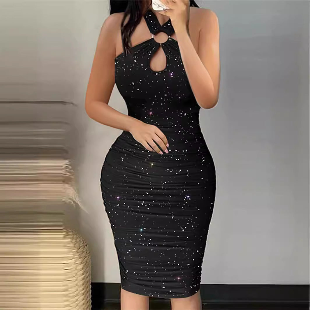 Fashion Halter Sheath Sleeveless Backless Sexy Flashing Dress
