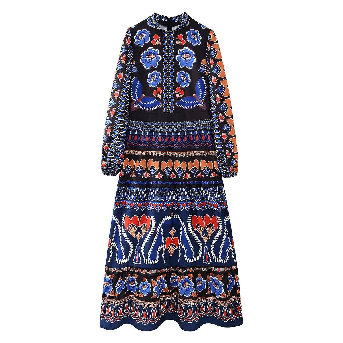 Women's Summer Round Neck Long Sleeve Mid-length Dresses